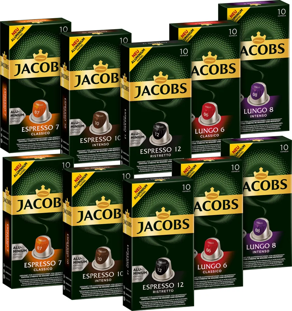 JACOBS Kapseln Espresso Lungo 5x20 Nespresso®* Kompatible Kaffeekapseln Testset 1 JACOBS Kapseln Espresso Lungo 5x20 Nespresso®* Kompatible Kaffeekapseln Testset