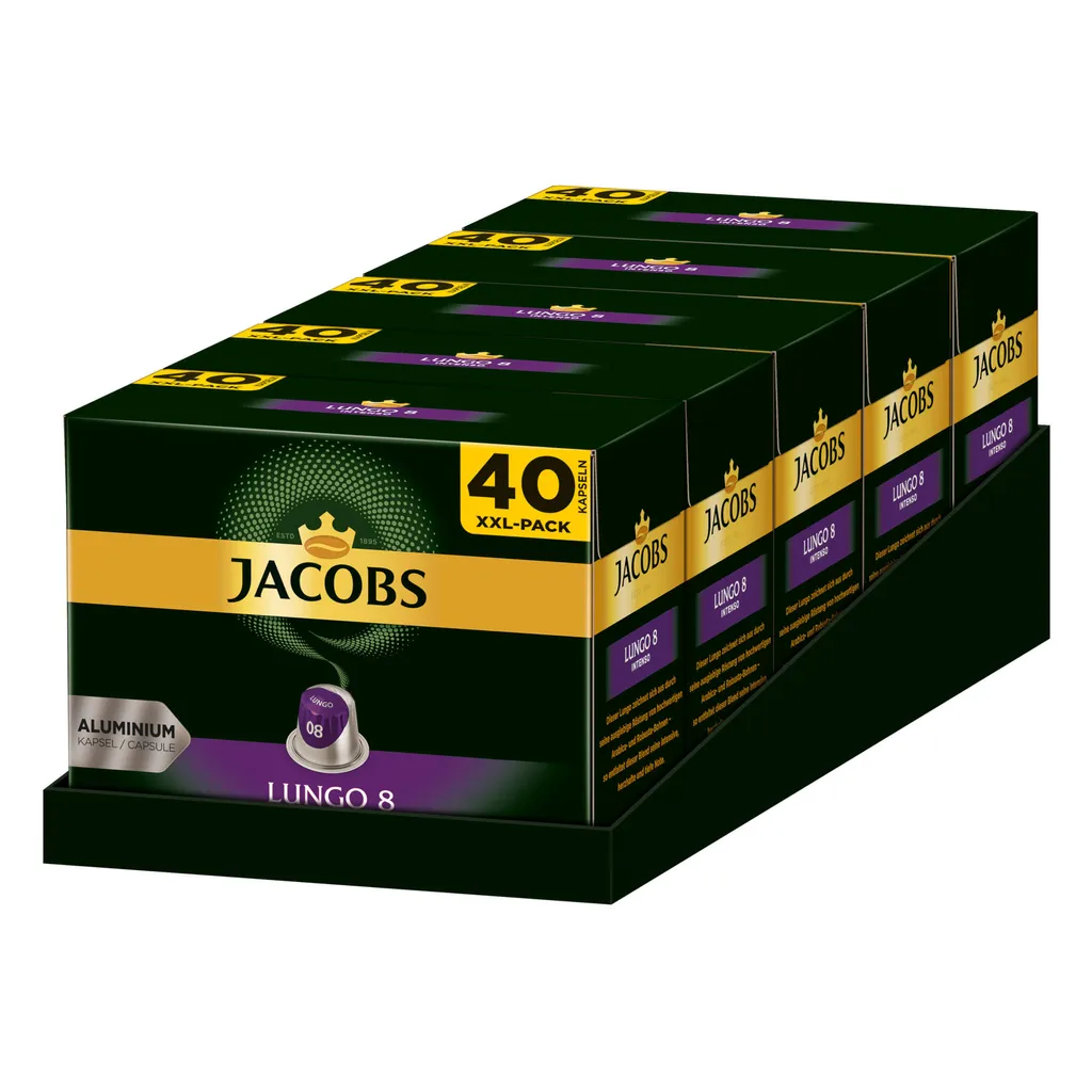 JACOBS Kapseln Lungo Intenso 5 X 40 Nespresso®* Kompatible Kaffeekapseln 2 JACOBS Kapseln Lungo Intenso 5 X 40 Nespresso®* Kompatible Kaffeekapseln – Bild 2