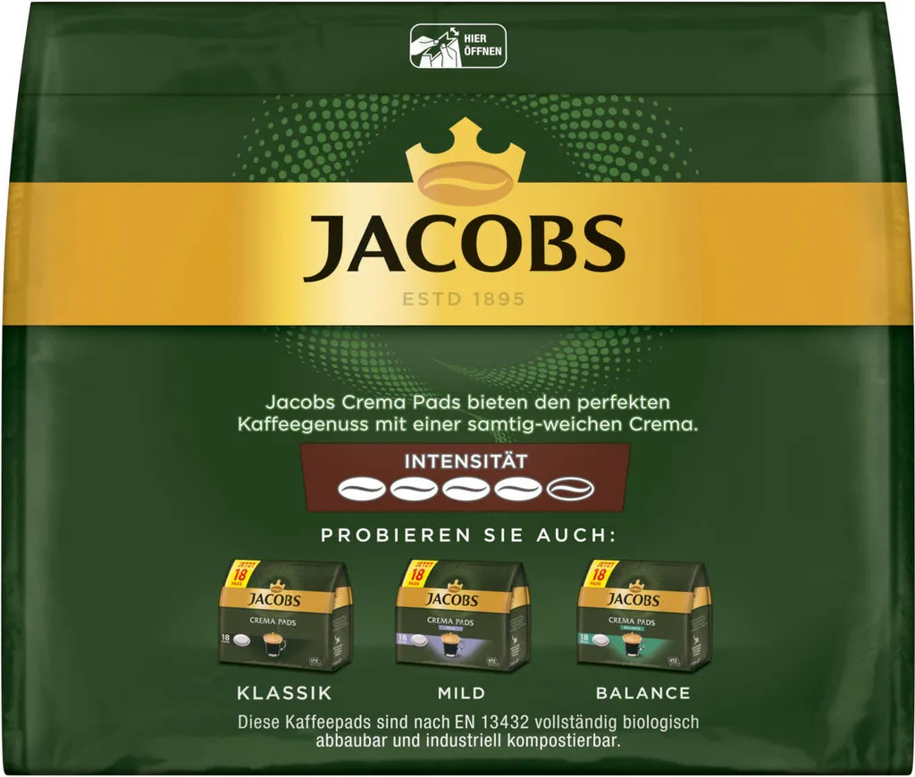 JACOBS Pads Crema Kräftig 5 X 18 Getränke - 90 Kaffeepads Senseo Kompatibel 5 JACOBS Pads Crema Kräftig 5 X 18 Getränke - 90 Kaffeepads Senseo Kompatibel – Bild 5