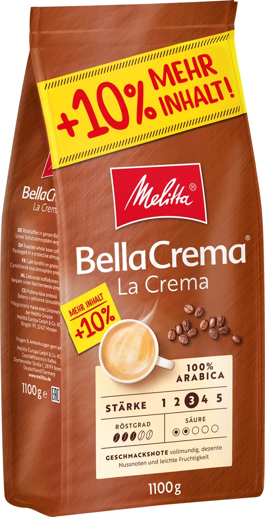 MELITTA Ganze Kaffeebohnen BellaCrema LaCrema 1100 G Vollmundig Ausgewogen 1 MELITTA Ganze Kaffeebohnen BellaCrema LaCrema 1100 G Vollmundig Ausgewogen