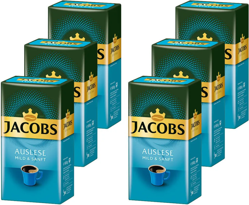 JACOBS Filterkaffee Auslese Mild&Sanft 6x500g Pulver-Kaffee Gemahlen Röstkaffee 1 JACOBS Filterkaffee Auslese Mild&Sanft 6x500g Pulver-Kaffee Gemahlen Röstkaffee