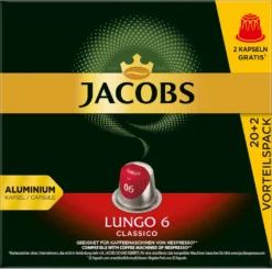 JACOBS Kapseln Lungo 6 Classico 10 X 20+2 Nespresso®* Kompatible Kaffeekapseln 10 JACOBS Kapseln Lungo 6 Classico 10 X 20+2 Nespresso®* Kompatible Kaffeekapseln -Ausgewählte Coffeeshops 236a6844a0d2ad9d5ccaef6e2710a2e8