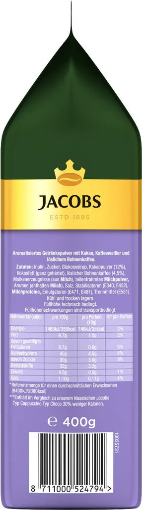 JACOBS Typ Cappuccino Choco So Leicht Mit Milka Geschmack 12 Beutel - 12 X 400g 5 JACOBS Typ Cappuccino Choco So Leicht Mit Milka Geschmack 12 Beutel - 12 X 400g – Bild 5