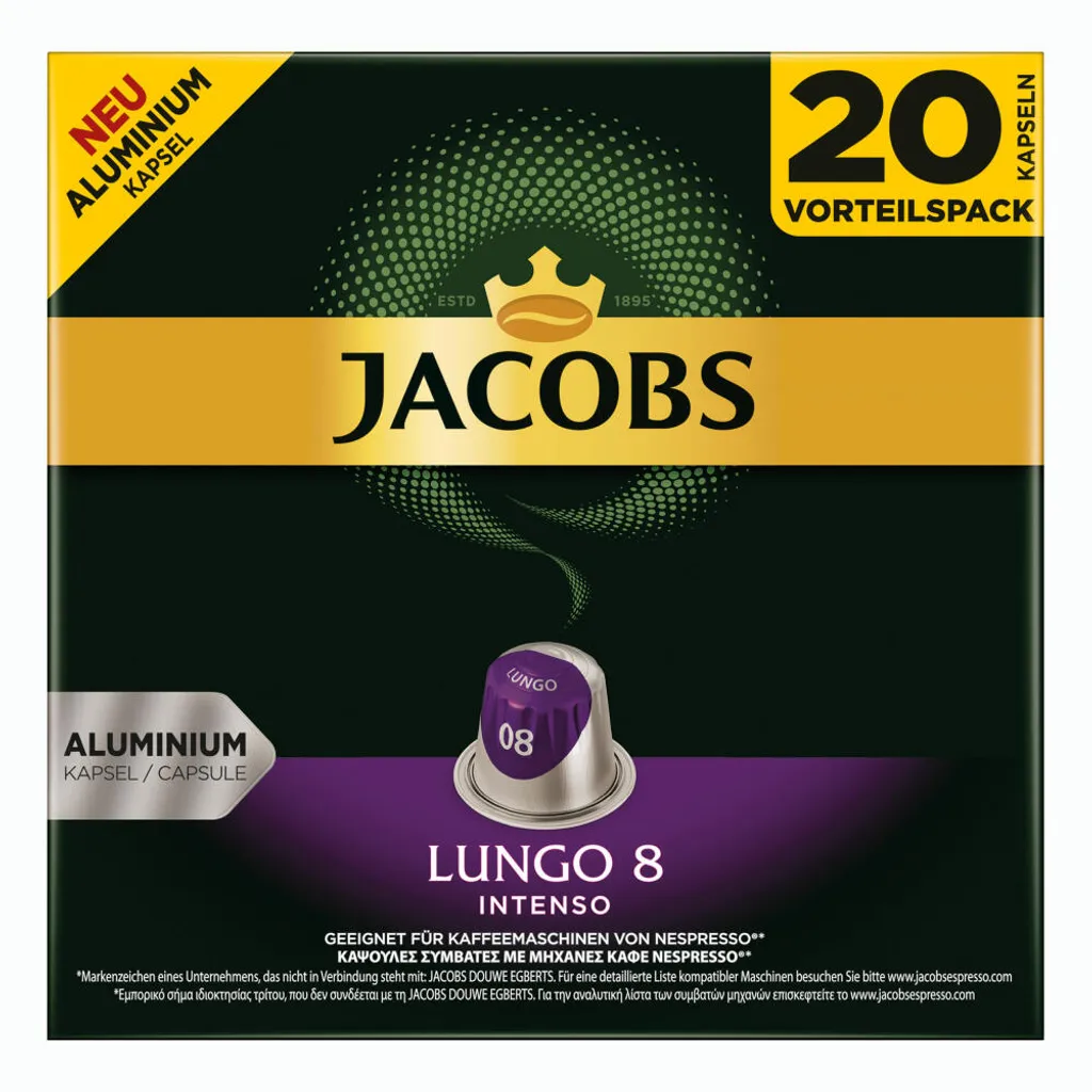 Jacobs Lungo 8 Intenso, Kaffeekapseln, Nespresso Kompatibel, Kaffee, 200 Kapseln, á 5.2 G 9 Jacobs Lungo 8 Intenso, Kaffeekapseln, Nespresso Kompatibel, Kaffee, 200 Kapseln, á 5.2 G – Bild 9