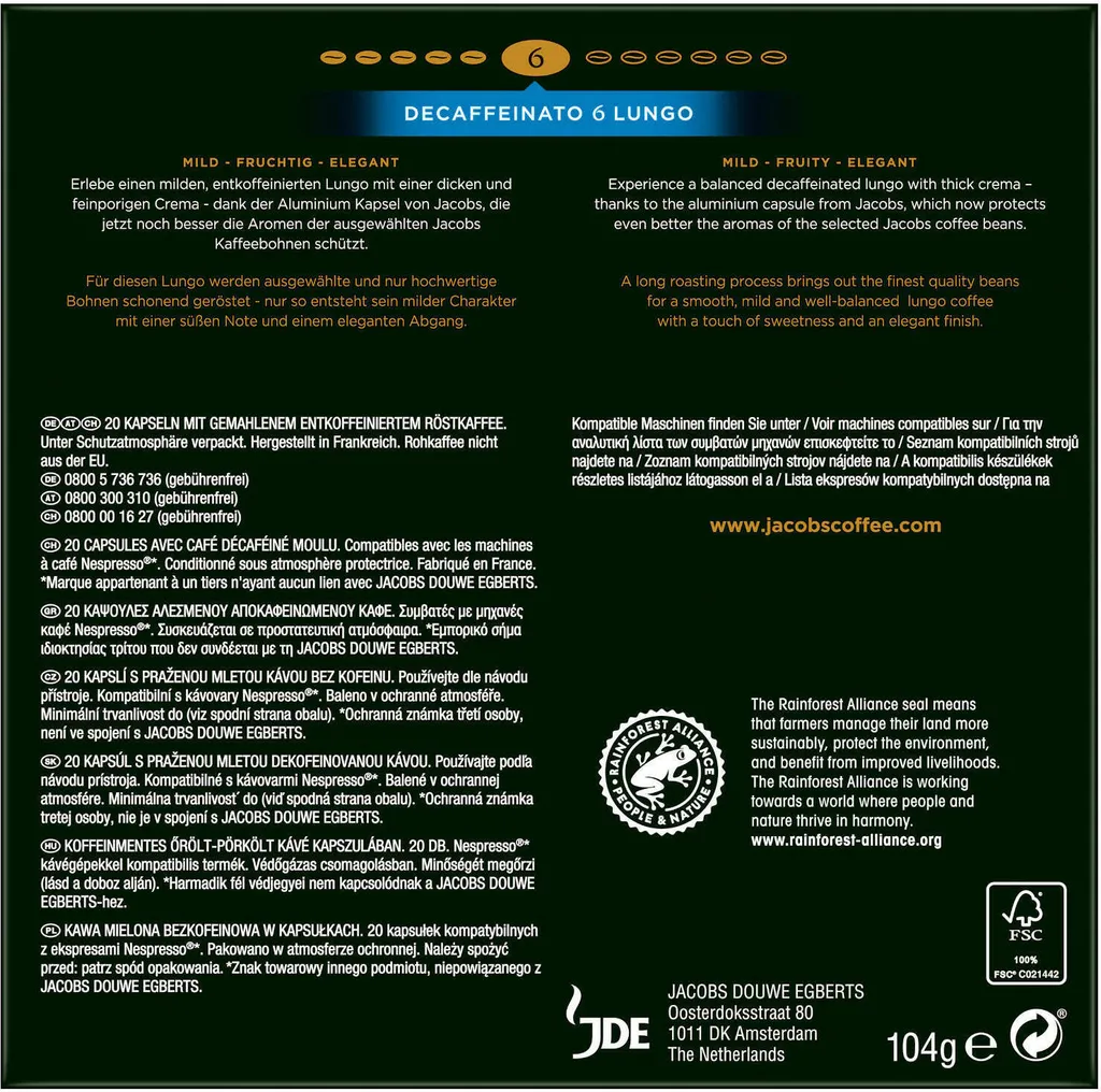 JACOBS Kapseln Lungo 6 Classico & Decaffeinato 6 Je 100 Nespresso®* Kompatibel 6 JACOBS Kapseln Lungo 6 Classico & Decaffeinato 6 Je 100 Nespresso®* Kompatibel – Bild 6
