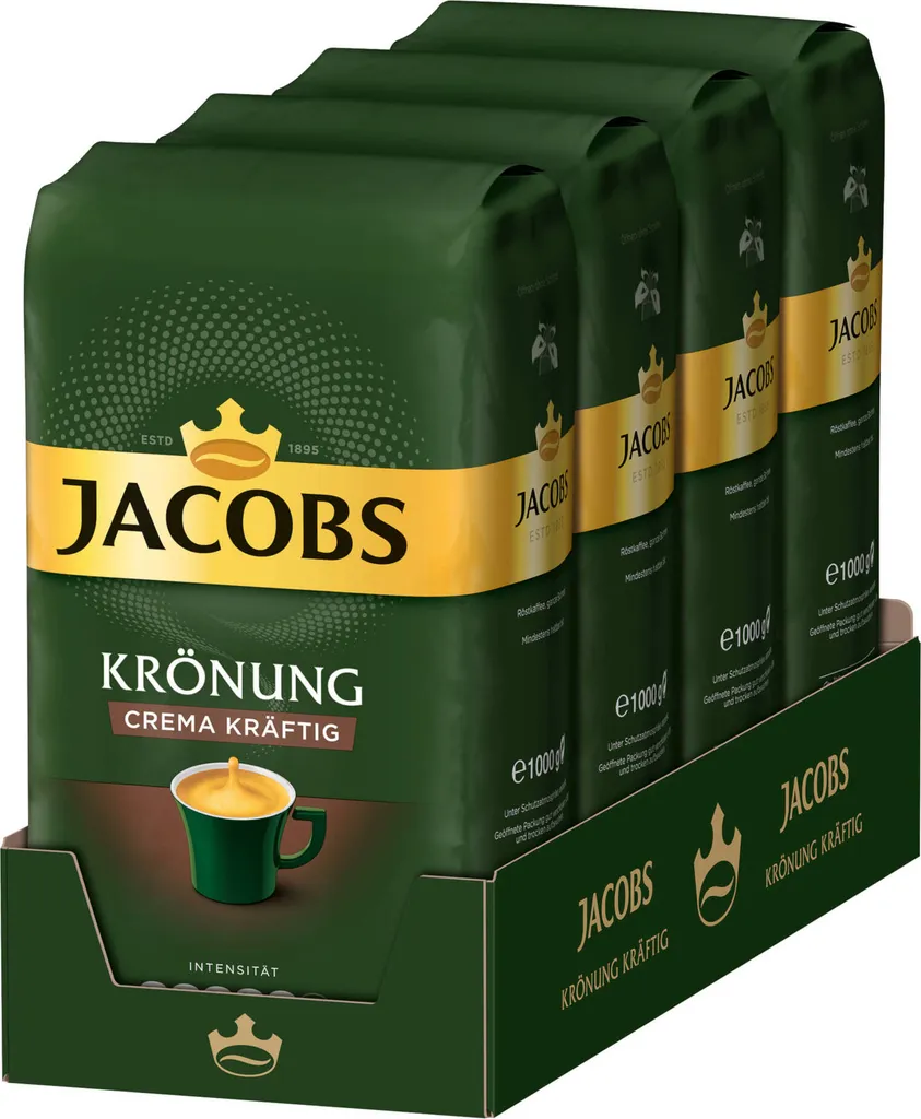 JACOBS Kaffeebohnen Krönung Crema Kräftig Bohnenkaffee 4 X 1 Kg Ganze Bohne 1 JACOBS Kaffeebohnen Krönung Crema Kräftig Bohnenkaffee 4 X 1 Kg Ganze Bohne