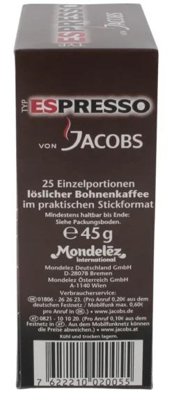Jacobs Typ Espresso Sticks | Löslicher Kaffee | 25 Portionen 21 Jacobs Typ Espresso Sticks | Löslicher Kaffee | 25 Portionen -Ausgewählte Coffeeshops 3c9c8743899b6648e65bd30a7016c9ee