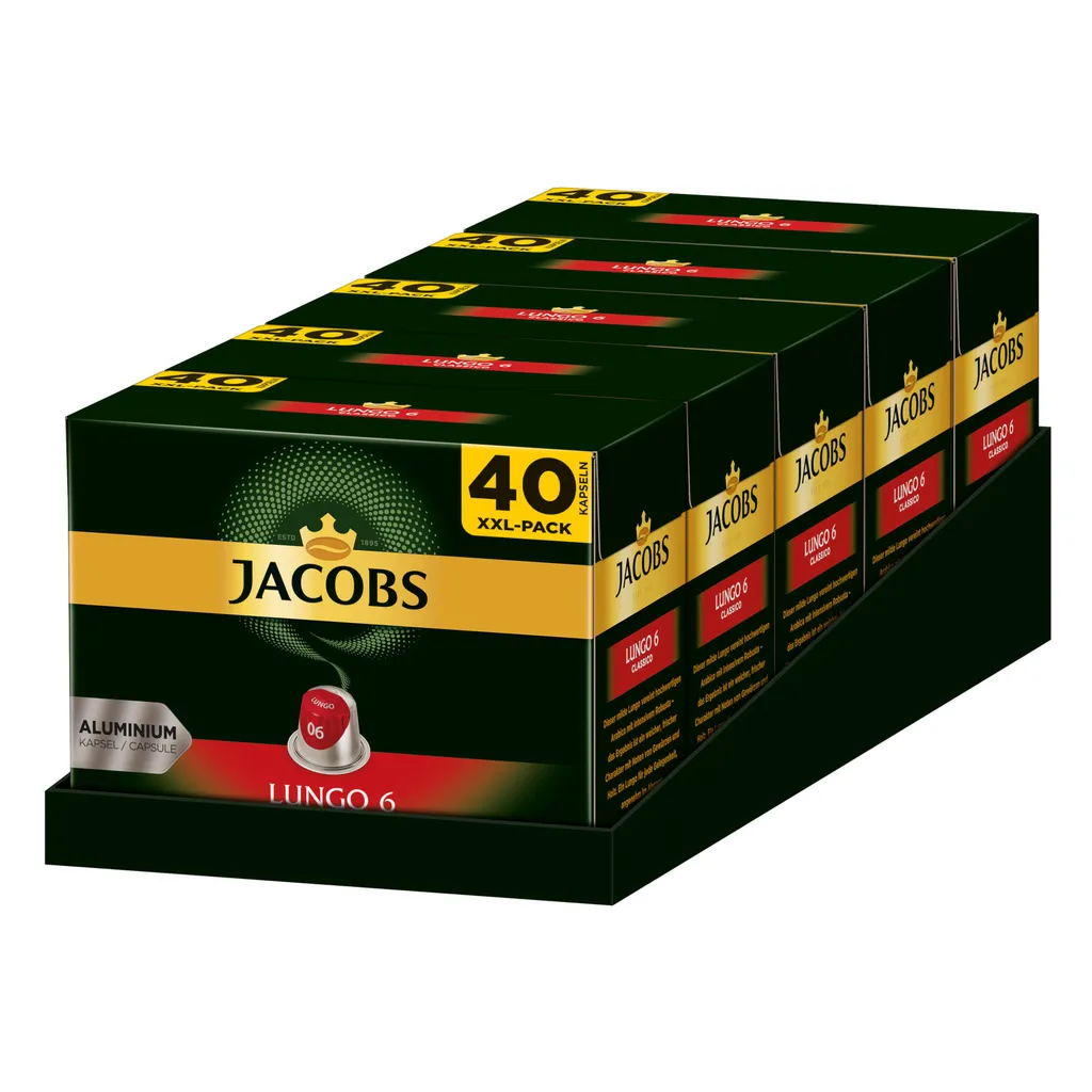 JACOBS Kapseln Lungo Classico 5 X 40 Nespresso®* Kompatible Kaffeekapseln 2 JACOBS Kapseln Lungo Classico 5 X 40 Nespresso®* Kompatible Kaffeekapseln – Bild 2