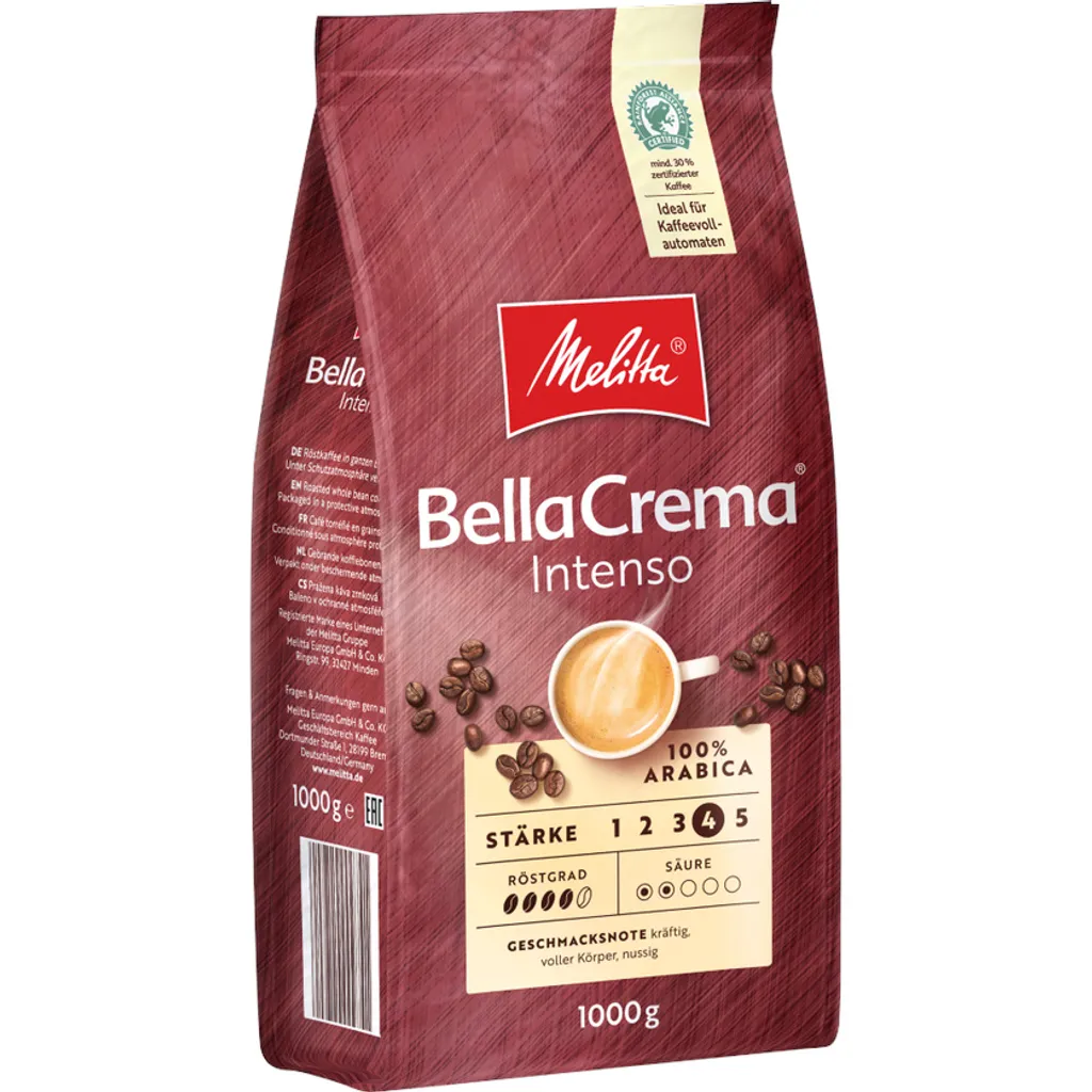 MELITTA Ganze Kaffeebohnen BellaCrema Intenso 1 Kg Starkes Aroma Intensiv 2 MELITTA Ganze Kaffeebohnen BellaCrema Intenso 1 Kg Starkes Aroma Intensiv – Bild 2