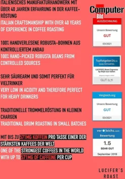 LUCIFER'S ROAST 4x1kg Espresso By KIQO Aus Italien - Starke Kaffeebohnen Für Kaffeevollautomaten Und Siebträger - Säurearm - 100% Robusta (ganze Bohnen, 4x1kg) 7 LUCIFER'S ROAST 4x1kg Espresso By KIQO Aus Italien - Starke Kaffeebohnen Für Kaffeevollautomaten Und Siebträger - Säurearm - 100% Robusta (ganze Bohnen, 4x1kg) -Ausgewählte Coffeeshops 3ed059e3d41ec896fbad0e2ae121586b