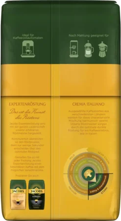 JACOBS Kaffeebohnen Expertenröstung Crema Italiano Bohnenkaffee 2 X 1 Kg Ganze Bohne -Ausgewählte Coffeeshops 4358c430c1e706556883ad4a8c67afaa