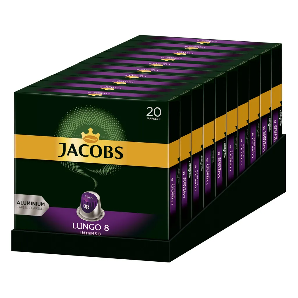 Jacobs Lungo 8 Intenso, Kaffeekapseln, Nespresso Kompatibel, Kaffee, 200 Kapseln, á 5.2 G 2 Jacobs Lungo 8 Intenso, Kaffeekapseln, Nespresso Kompatibel, Kaffee, 200 Kapseln, á 5.2 G – Bild 2