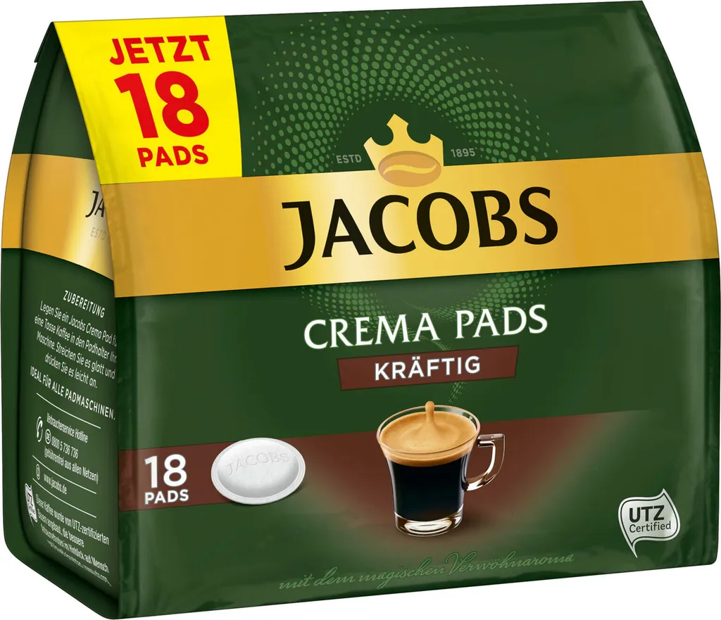 JACOBS Pads Crema Kräftig 270 Getränke - 15x18 Kaffeepads Senseo Kompatibel 3 JACOBS Pads Crema Kräftig 270 Getränke - 15x18 Kaffeepads Senseo Kompatibel – Bild 3