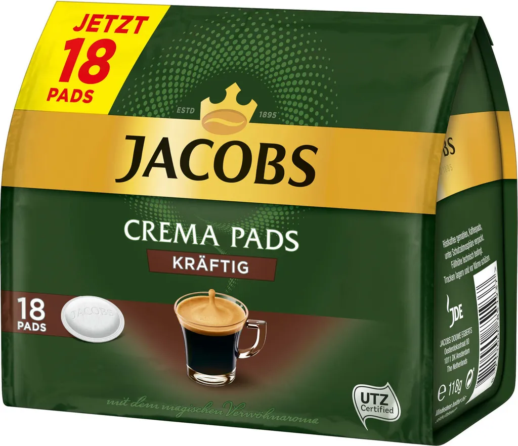 JACOBS Pads Crema Kräftig 270 Getränke - 15x18 Kaffeepads Senseo Kompatibel 4 JACOBS Pads Crema Kräftig 270 Getränke - 15x18 Kaffeepads Senseo Kompatibel – Bild 4