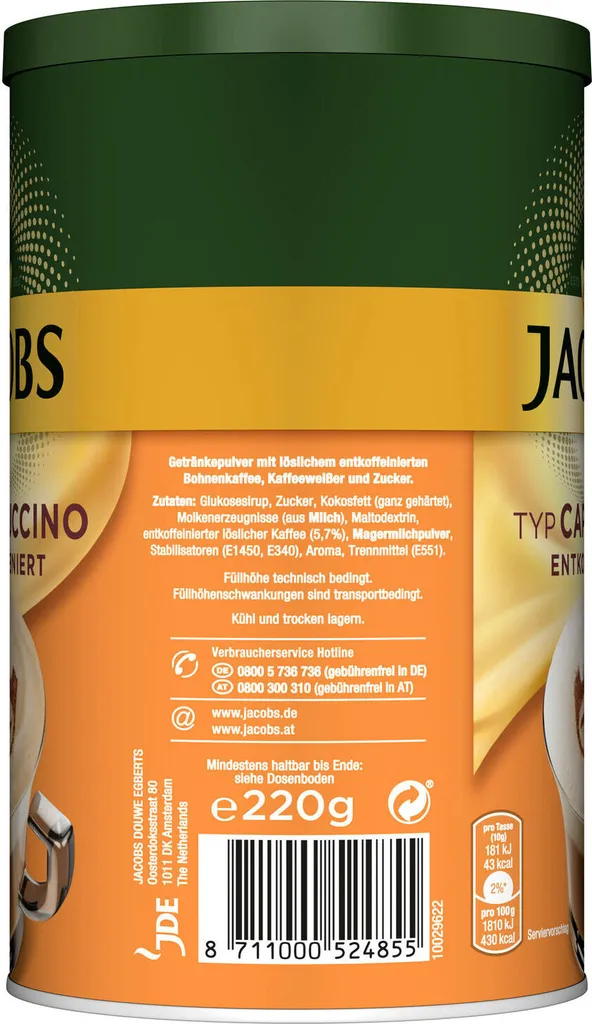 JACOBS Typ Cappuccino Entkoffeiniert 8 Dosen (8 X 220 G) 4 JACOBS Typ Cappuccino Entkoffeiniert 8 Dosen (8 X 220 G) – Bild 4