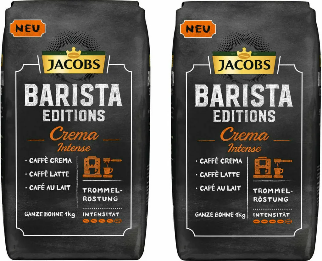 JACOBS Kaffeebohnen Barista Editions Crema Intense 2 X 1kg Ganze Kaffee Bohnen 1 JACOBS Kaffeebohnen Barista Editions Crema Intense 2 X 1kg Ganze Kaffee Bohnen