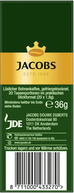 JACOBS Krönung Löslicher Kaffee 8 X 20 Getränke Sticks Instantkaffee -Ausgewählte Coffeeshops 7837a7efae665fbc62c9cf155437fa21 1