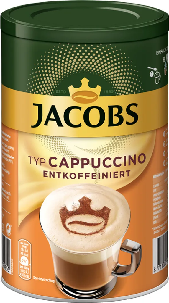 Jacobs Cappuccino Kaffee Fein Cremig Entkoffeiniert Inhalt 220g 1 Jacobs Cappuccino Kaffee Fein Cremig Entkoffeiniert Inhalt 220g