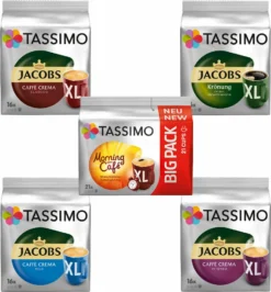 TASSIMO Vielfaltspaket XL Becherportion 5 Sorten Morning Café Mild Crema Intenso -Ausgewählte Coffeeshops 7ed295d8609b83ab672f81dad64ff414