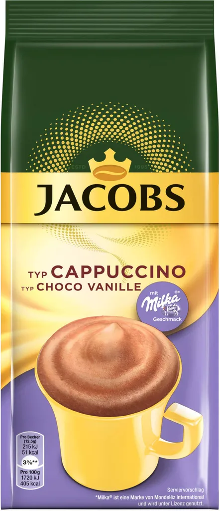 JACOBS Typ Cappuccino Choco Vanille Mit Milka 12 X 500 G Beutel 2 JACOBS Typ Cappuccino Choco Vanille Mit Milka 12 X 500 G Beutel – Bild 2