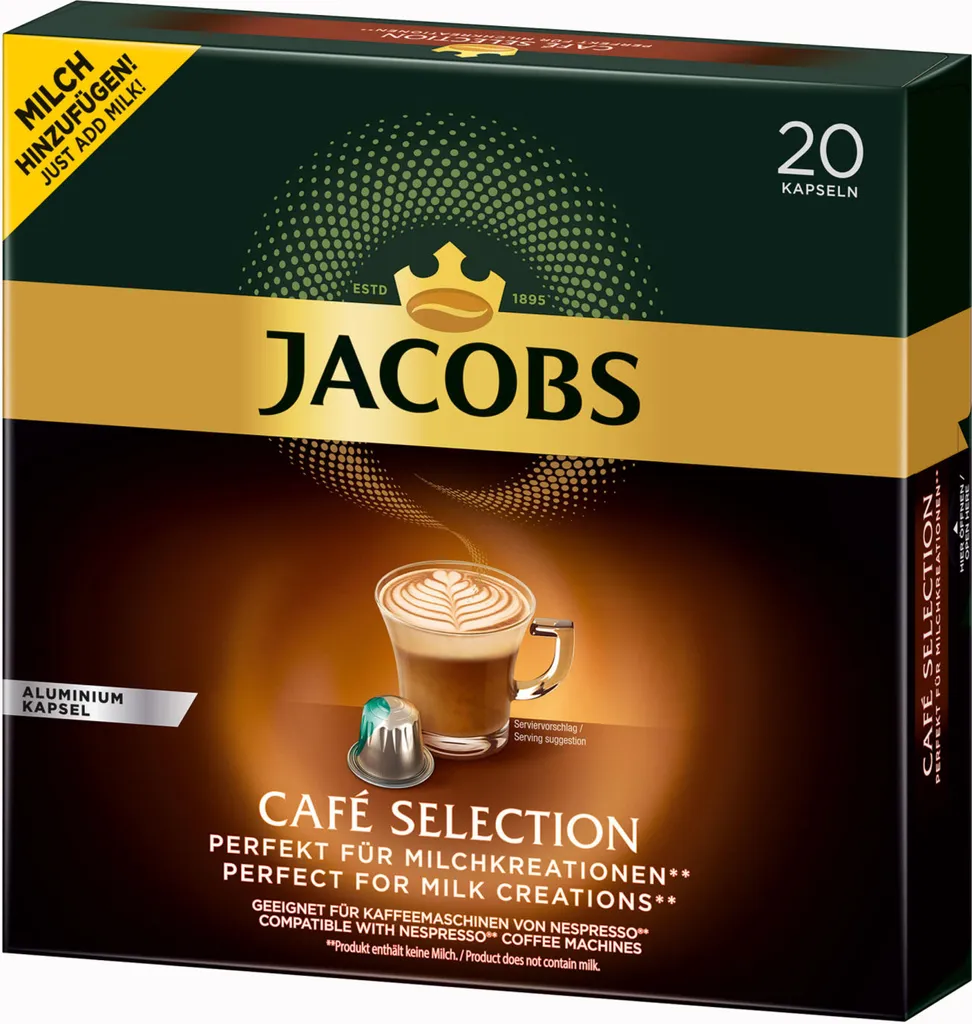Jacobs Café Selection, Kaffeekapseln, Nespresso Kompatibel, Kaffee, 20 Kapseln á 5.2 G 2 Jacobs Café Selection, Kaffeekapseln, Nespresso Kompatibel, Kaffee, 20 Kapseln á 5.2 G – Bild 2