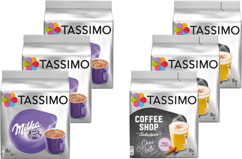 TASSIMO Kapseln Choco-Chai-Paket Milka & Chai Latte à 3 X 8 Portionen - 48 Getränke 1 TASSIMO Kapseln Choco-Chai-Paket Milka & Chai Latte à 3 X 8 Portionen - 48 Getränke