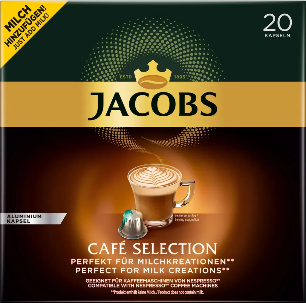 Jacobs Café Selection, Kaffeekapseln, Nespresso Kompatibel, Kaffee, 20 Kapseln á 5.2 G 1 Jacobs Café Selection, Kaffeekapseln, Nespresso Kompatibel, Kaffee, 20 Kapseln á 5.2 G