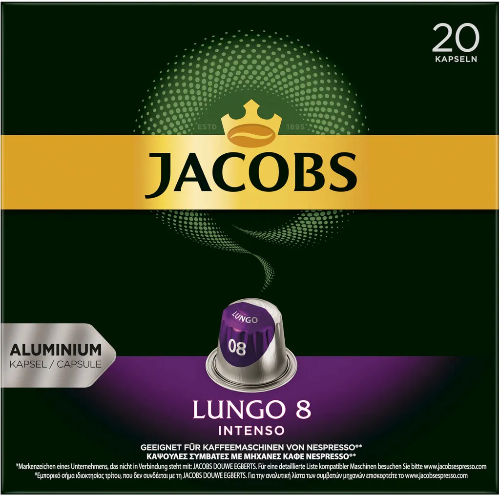 Jacobs Lungo 8 Intenso, Kaffeekapseln, Nespresso Kompatibel, Kaffee, 200 Kapseln, á 5.2 G 3 Jacobs Lungo 8 Intenso, Kaffeekapseln, Nespresso Kompatibel, Kaffee, 200 Kapseln, á 5.2 G – Bild 3