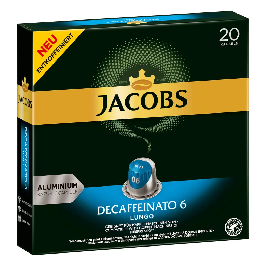 JACOBS Kapseln Decaffeinato 6 Lungo Entkoffeiniert 200 Nespresso®* Kompatibel 4 JACOBS Kapseln Decaffeinato 6 Lungo Entkoffeiniert 200 Nespresso®* Kompatibel – Bild 4