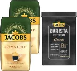 JACOBS Kaffeebohnen Expertenröstung Crema Gold 2 X 1 Kg Ganze Kaffee Bohnen + 1 Aluminium Dose Barista Design
