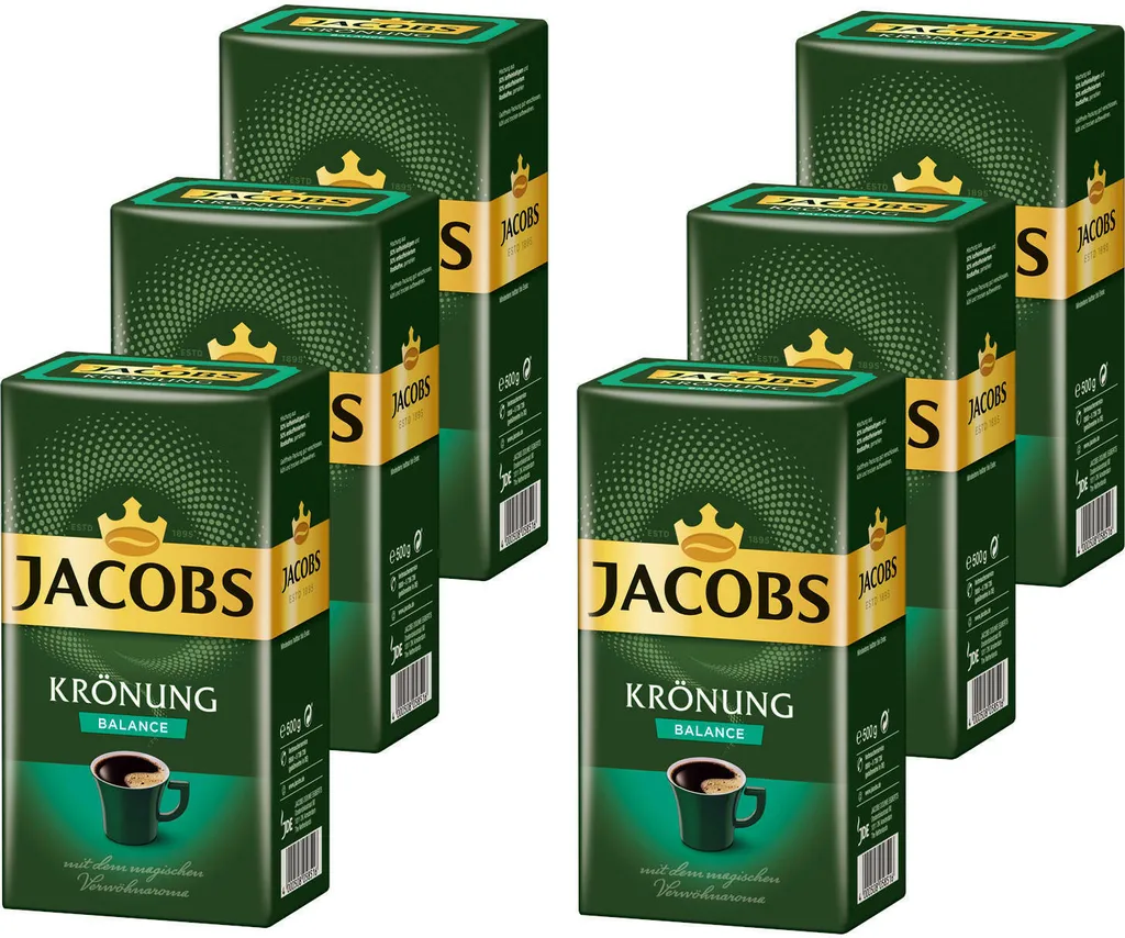 JACOBS Filterkaffee Krönung Balance 6 X 500 G Kaffee Gemahlen + 1 Becher+ 1 Dose 2 JACOBS Filterkaffee Krönung Balance 6 X 500 G Kaffee Gemahlen + 1 Becher+ 1 Dose – Bild 2