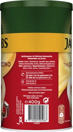 JACOBS Typ Cappuccino 6 X 400 G Dosen Feine Cremigkeit - Viel Schaum -Ausgewählte Coffeeshops b26a4aa3db2b83e8dadfb2d330aaafb4