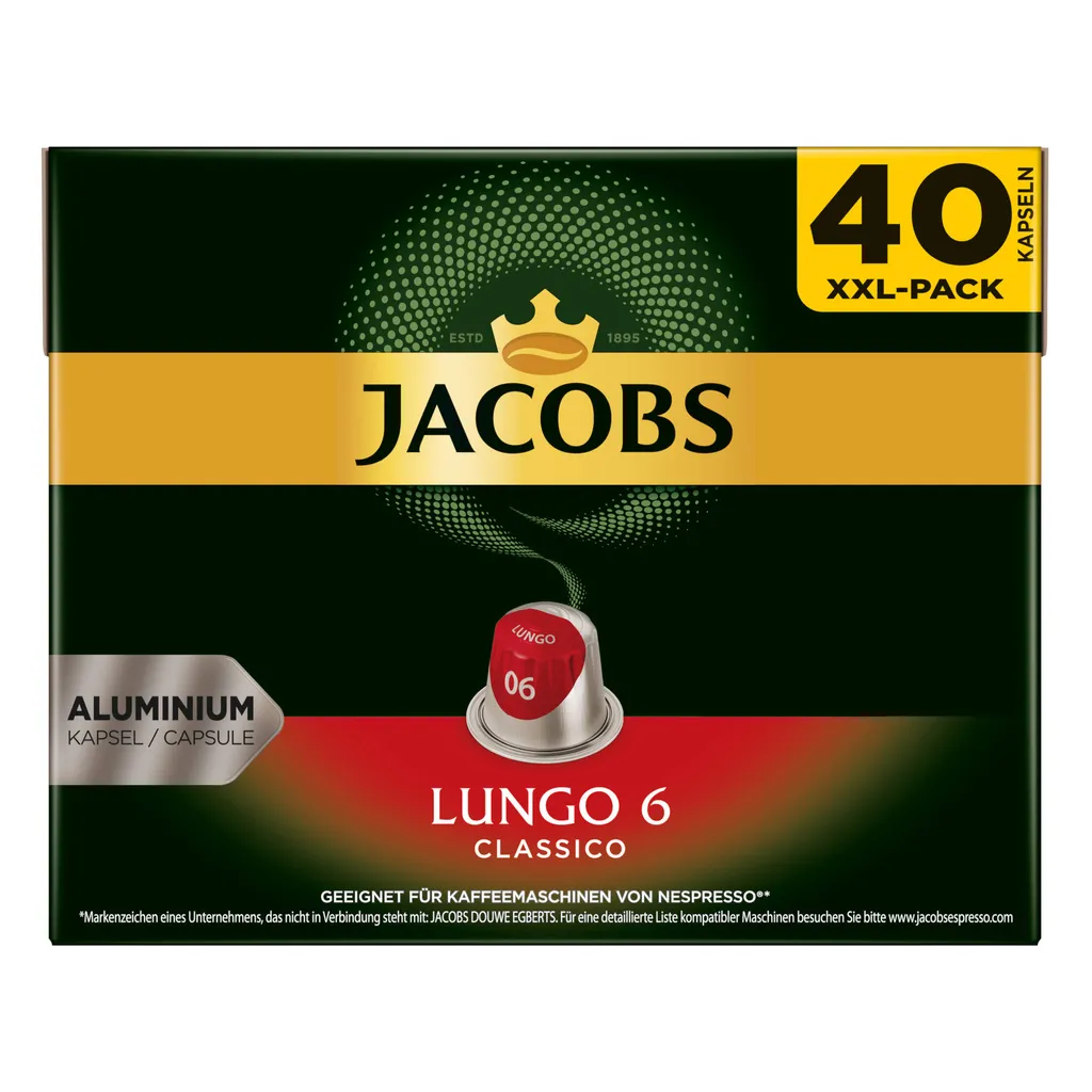 JACOBS Kapseln Lungo Classico 5 X 40 Nespresso®* Kompatible Kaffeekapseln 1 JACOBS Kapseln Lungo Classico 5 X 40 Nespresso®* Kompatible Kaffeekapseln