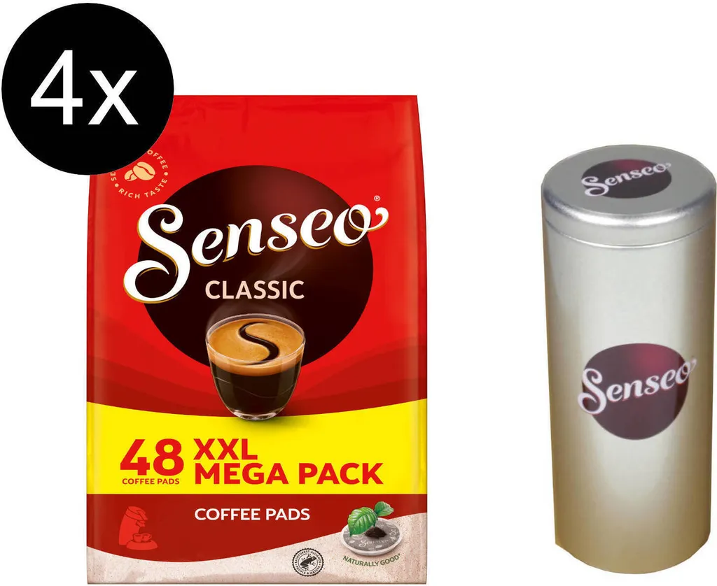 SENSEO Pads Classic Senseopads 4x48 Getränke Kaffeepads XXL Pack + 1 Senseo Dose 1 SENSEO Pads Classic Senseopads 4x48 Getränke Kaffeepads XXL Pack + 1 Senseo Dose