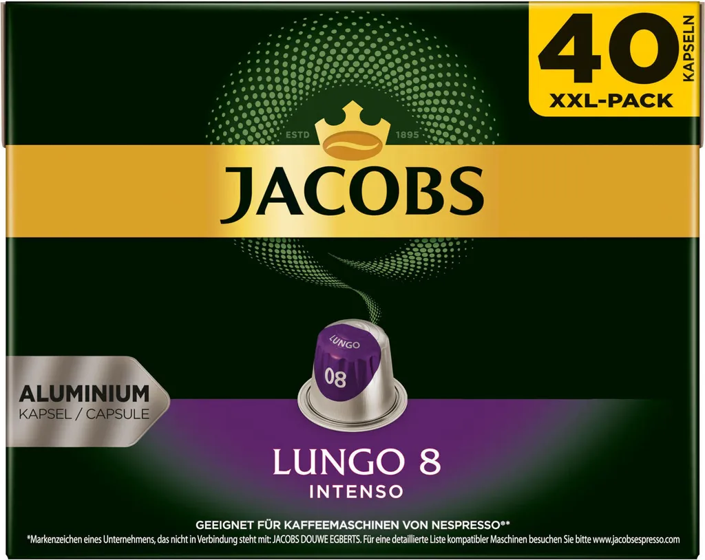 Jacobs Lungo 8 Intenso XXL-Pack | 40 Nespresso® Komp. Kapseln 1 Jacobs Lungo 8 Intenso XXL-Pack | 40 Nespresso® Komp. Kapseln