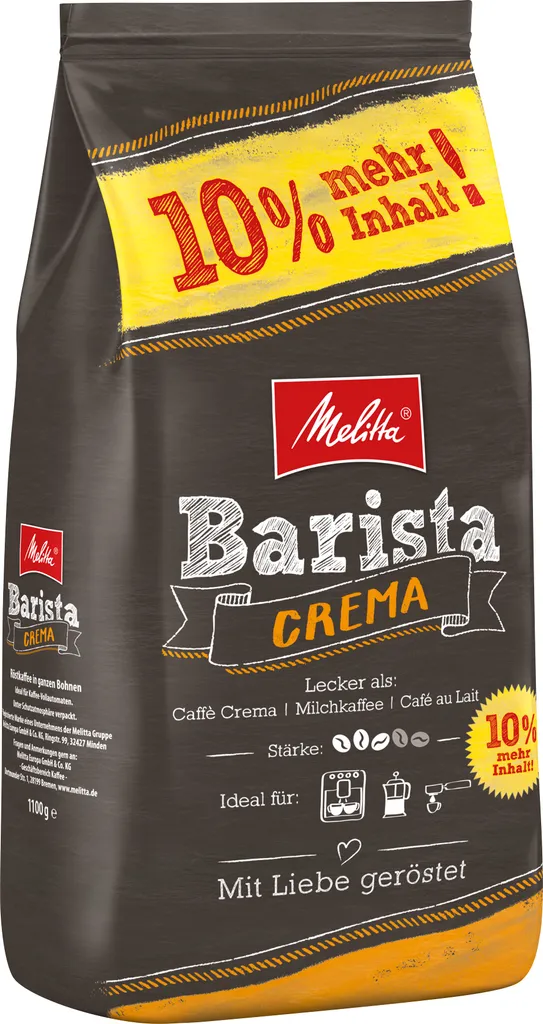 MELITTA Ganze Kaffeebohnen Barista Crema 1100g Ausgewogen Harmonisch Stärke 3 1 MELITTA Ganze Kaffeebohnen Barista Crema 1100g Ausgewogen Harmonisch Stärke 3