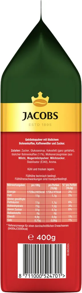 JACOBS Typ Cappuccino 10 Beutel Löslicher Kaffee Intantkaffee 10 X 400 G Cremig 5 JACOBS Typ Cappuccino 10 Beutel Löslicher Kaffee Intantkaffee 10 X 400 G Cremig – Bild 5